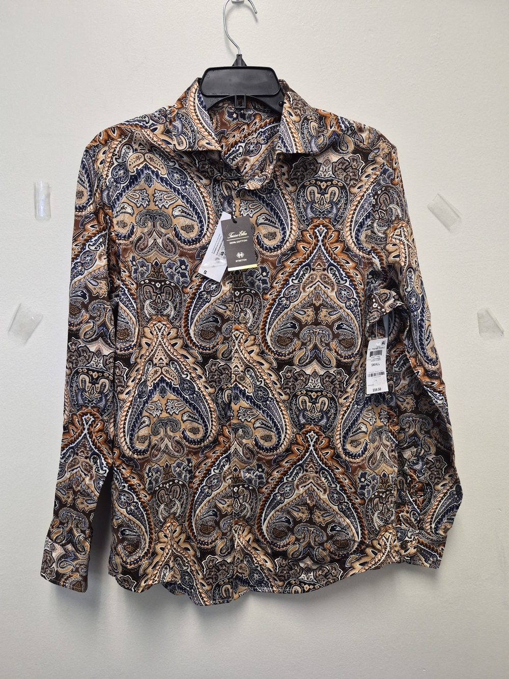 TC Men's Paisley Button-Down Shirt in Navy, Brown & Cream Tones